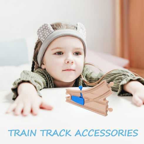 2Pcs Totority Wooden Train Tracks Track Intersections Switch Accessories Compatible with Major Brands Educational Toy
