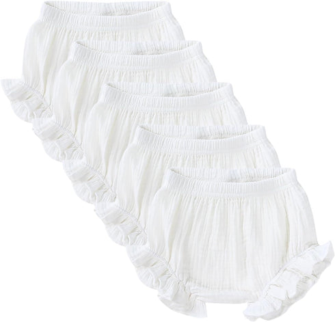 Poocen 5pcs Toddler Baby Girls Boy White Ruffled Bloomers Diaper Cover Cotton Linen