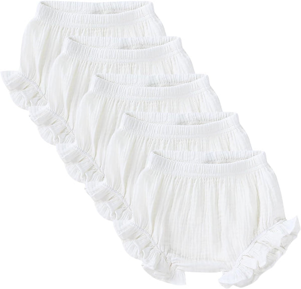 Poocen 5pcs Toddler Baby Girls Boy White Ruffled Bloomers Diaper Cover Cotton Linen