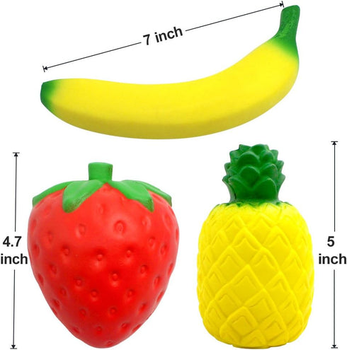 6PCS Jumbo Squishies Slow Rising Fruit Charms - Strawberry, Peach, Banana, Lemon, Watermelon, Pineapple