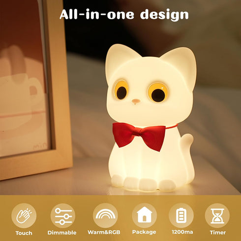 Dimmable AVEKI Cat Night Light for Kids, Cute Squishy Silicone Cats Lamp for Baby Toddler Newborn Nursery, Touch Night