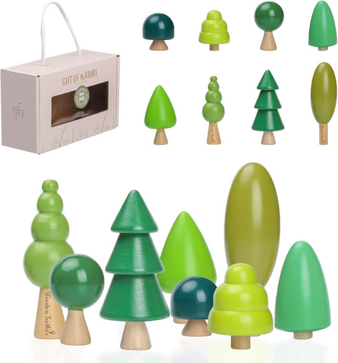 Wooden Tree Toy Pack of 8 Wood Miniature Tree Set Various Sizes