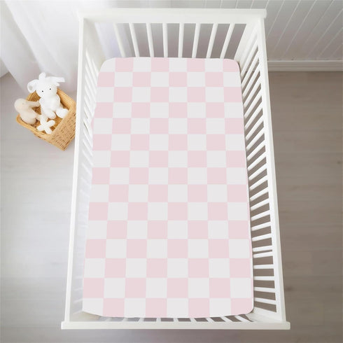 Selgkds 52''x28'' Pink and White Checkered Baby Crib Sheets for Girls Gingham Plaid Checkerboard Soft Snug Fitted Crib