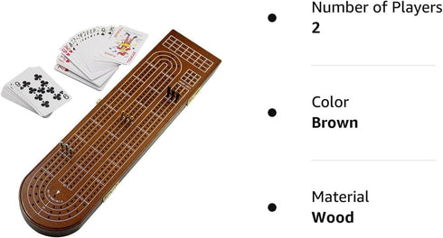 Juegoal Wood Cribbage Board Game Set - 3 Tracks with Metal Pegs, Cards, and Storage Area