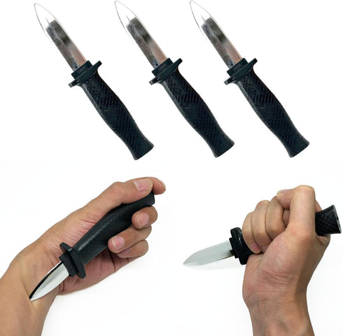 3pcs Retractable Fake Knife Toy Realistic Plastic Prop Dagger Sliver Blade Black Handle Weapon Funny for Halloween Party Cosplay Prank Joke Gadget Gag by Cooplay