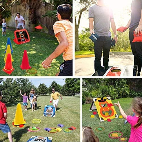 Eocolz 3 in 1 Carnival Games Set - Soft Plastic Cones, Bean Bags, Ring Toss Games for Kids Birthday Party Supplies