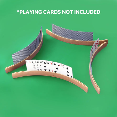 GSE Set of 4 Wooden Playing Card Holders - Curved Racks for Kids, Adults, Seniors, 17.5-inch