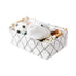 Decorative Collapsible Rectangular Fabric Storage Bin Organizer Basket - 15.4x10.6x5.1 inch, White with Wooden Handles