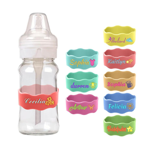 Customized Water Bottle Name Bands,Personalized Silicone Baby Bottle Labels,Reusable Waterproof Name Bands,Laser