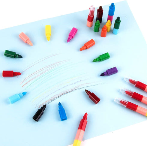 WXJ13 18 Pieces Stacking Crayons, Buildable Crayons, 12 in 1 Wax Crayons for Kids Office School Supplies