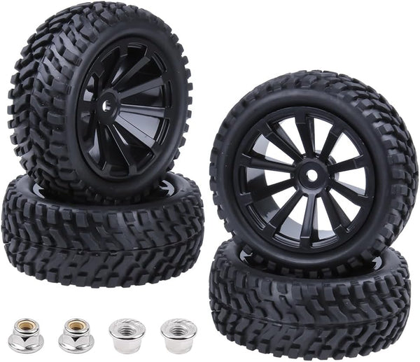 Hobbypark Rubber RC Car Tires & Wheel Rims, Outer Diameter 2.99 inch / 76mm, Foam Inserts (4-Pack).