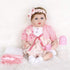 16 inch Set 3+(Pink ENADOLL Reborn Baby Doll Realistic Silicone Vinyl Baby Pink Hairband Girl Weighted Soft Body