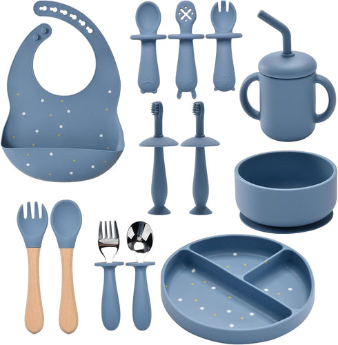 Silicone Baby Feeding Set,13PCS Feeding Essentials with Suction Bowl and Plate,Spoons &