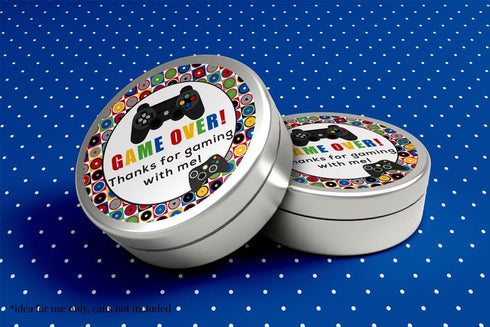 Game Over Video Game Birthday Party Sticker Labels, 40 2" Circle Stickers by AmandaCreation for Party Favors
