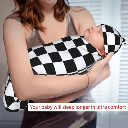 Tebjh Black and White Checkered Baby Stuff Swaddle Blanket Soft and Stretchy Newborn Swaddle Blankets Sack Receiving