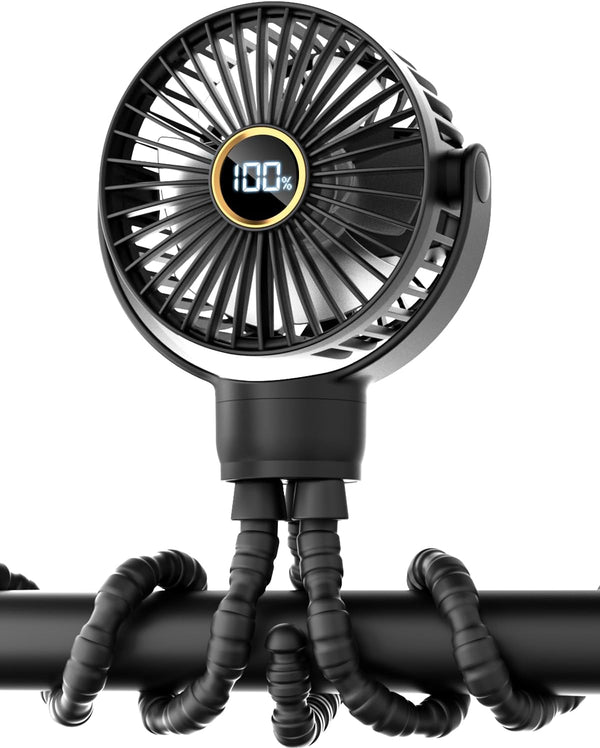 3.5" Battery Powered Baby Stroller Cooling Fan, 3-Speed Rechargeable Tripod Fan with 360 Degree Rotation