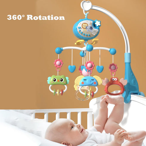 LKNUIYIE Timming 0-24 Baby Crib Mobile with Music and Light, Crib Toy with Remote Control Function, Projector Rotating