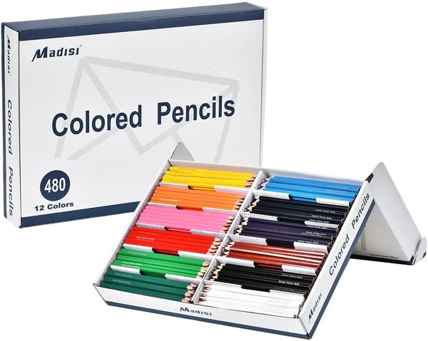 Madisi Colored Pencils Bulk - Pre-Sharpened - 12 Assorted Colors - 480