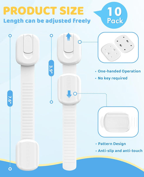 Roocickee 10 Pack 3M Cabinet Locks Baby Proofing, Child Proof Cabinet Locks with Adhesive - Easy Installation