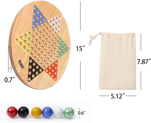 GSE Games & Sports Expert 15" Jumbo Oak Wood Chinese Checkers Board Game Set with Colorful Marbles