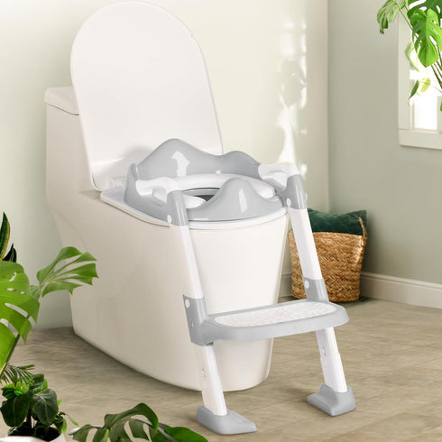 Potty Training Seat with Step Stool, Toddler Toilet Seat w/Ladder, Potty Training Chart, Splash Guard & Upgraded