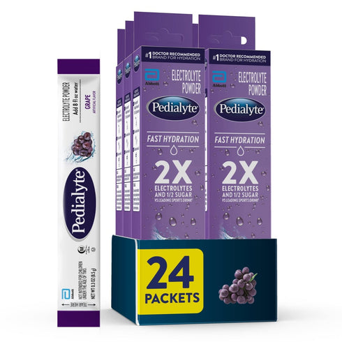 Pedialyte Fast Hydration Electrolyte Powder Packets, Grape, Hydration Drink, 24 Single-Serving Powder
