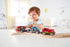 Set Hape Race Car Transporter | Six-Piece Wooden Toy Train Car Transport for Kids