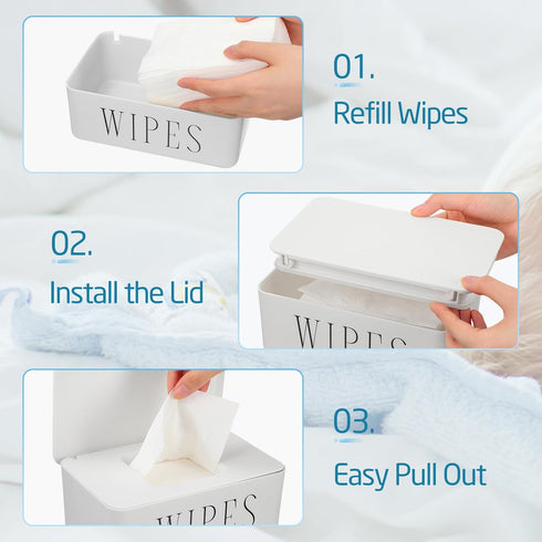 Singhoow 3 Pcs Large Baby Wipes Dispenser Refillable Wipe Holder with Lid Toilet Wipes Container for Bathroom Tissue