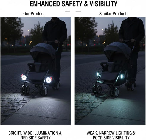 (3-Pack) 5 LED Stroller Lights with Stroller Hooks/Clips Battery Operated, Modes, Stroller Accessories for Night Use on