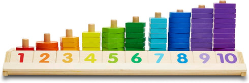 Melissa & Doug Counting Shape Stacker, Wooden Educational Toy with 55 Shapes and 10 Number Tiles for Kids