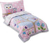 4 Set 100% EVERYDAY KIDS Piece Toddler Bedding - Owls - Soft Cotton Percale - Includes Comforter, Flat Sheet, Fitted