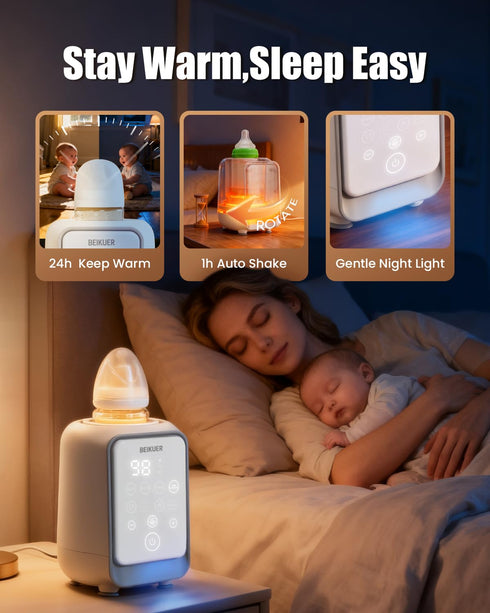 beikuer 12-in-1 2min 24H Baby Bottle Warmer for Breastmilk, Fast Swirlable Milk Warmers with Locks Nutrients, Smart