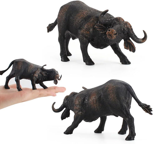 3 Pcs African Safari Bull Action Figure Toy, Realistic Buffalo Figurines Collection Playset