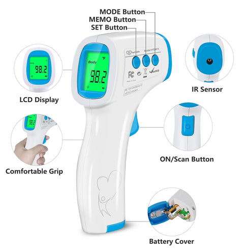 Digital Thermometer for Adults and Kids - No Touch Forehead Thermometer for Baby, 2 in 1 Infrared with Fever Alarm