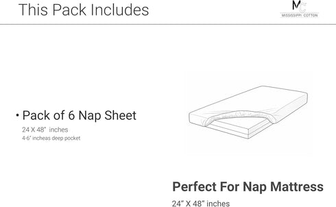 Pack 6 24 48 Inch 360 of Daycare Cot Sheets x - Soft Microfiber Fitted Nap Mat Sheets with Degree Elastic Corners