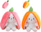 2PCS Reversible Plush Toy Pillow, Cute Carrot Strawberry Bunny Plush with Zipper, 7" Birthday Gift for Kids