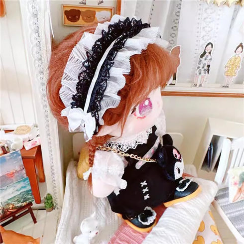 niannyyhouse 20cm Plush Doll Clothes Loose Headwear, White Shirt, Black Skirt, Backpack for 8in Plush Toy