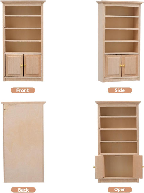 1: 12 Toyvian Mini Wooden Drawer Cabinet, Dollhouse Decoration Bookshelf with Wood Drawer Tiny Bookcase TV Cabinet