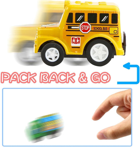 12 Pack Set, Set Funcorn Toys Pull Back Car, Assorted Mini Plastic Vehicle Pull Back Truck and Car Toys for Boys Kids