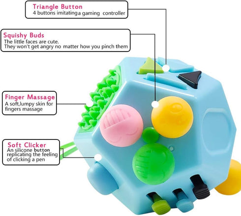 WCZCBOYA 12 Sided Finger Cube Toys, Fidget Toys Relief Stress, Autism and Anxiety Depression for Kids Adults (Blue