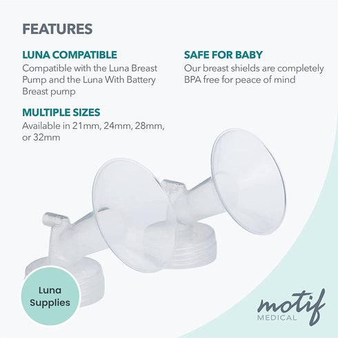 (2 16 mm) Motif Medical Luna Breast Pump Flange - Comfortable Breast Pump Flanges for Better Milk Flow & Pumping Ease