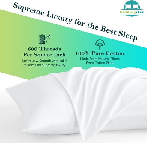 Travel Pillow Case Set of 2, 12x16 Size Envelope Closure Toddler Pillowcase, 600 Thread Count 100% Soft Egyptian Cotton
