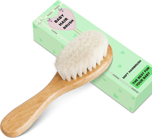 Baby Hair Brush, Wooden Goat Bristles for Newborns & Toddlers, Ideal for Cradle Cap, Hypoallergenic, 1 Count