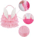 Tutu Easter Basket, Pink Ruffled Shining Tulle with Fluffy Bunny Ears, Easter Theme Party Favors and Decorations for