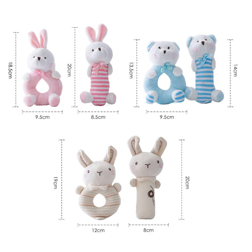 Plush Baby Rattle Toys, Pink Bunny Rattles for Infants, 2 PCS Soft Ring Rattle Sensory Toys for Newborns