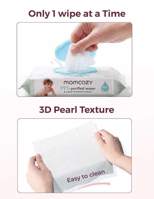 Momcozy 99% 720 Count (12 Packs) Baby Wipes Plus Wipes Size, Thickness, Moisture, Softness & Scenario Plus, Water-Based