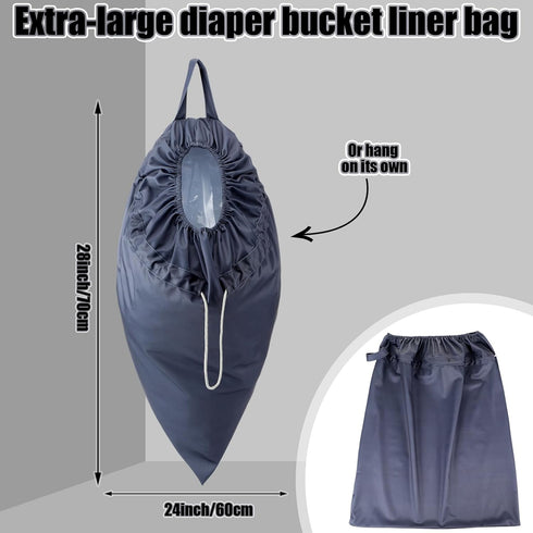 Tegeme 2 Pack Reusable Cloth Diaper Pail Liner Bags, Hangable Pail Liner with Strap, Reusable Laundry Bag Waterproof
