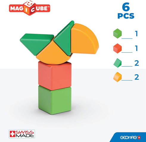 GEOMAG Magnetic Toys - 6 Pieces Magicube Shapes Starter Set, Early Learning STEM Educational Building Blocks for Ages