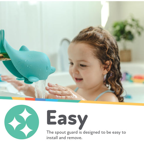Nuby Bathtub Safety Spout Guard, Compatible with Most Standard Faucets, Bath Toys - Dolphin