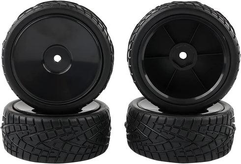 4PCS 1:10 On Road RC Tires with 12mm Hub Wheel Rims, Concentric Hard Dish for Touring Racing Cars, Black